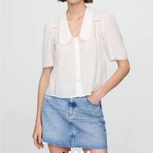 GAP Puff Sleeve Lace White Blouse NWT